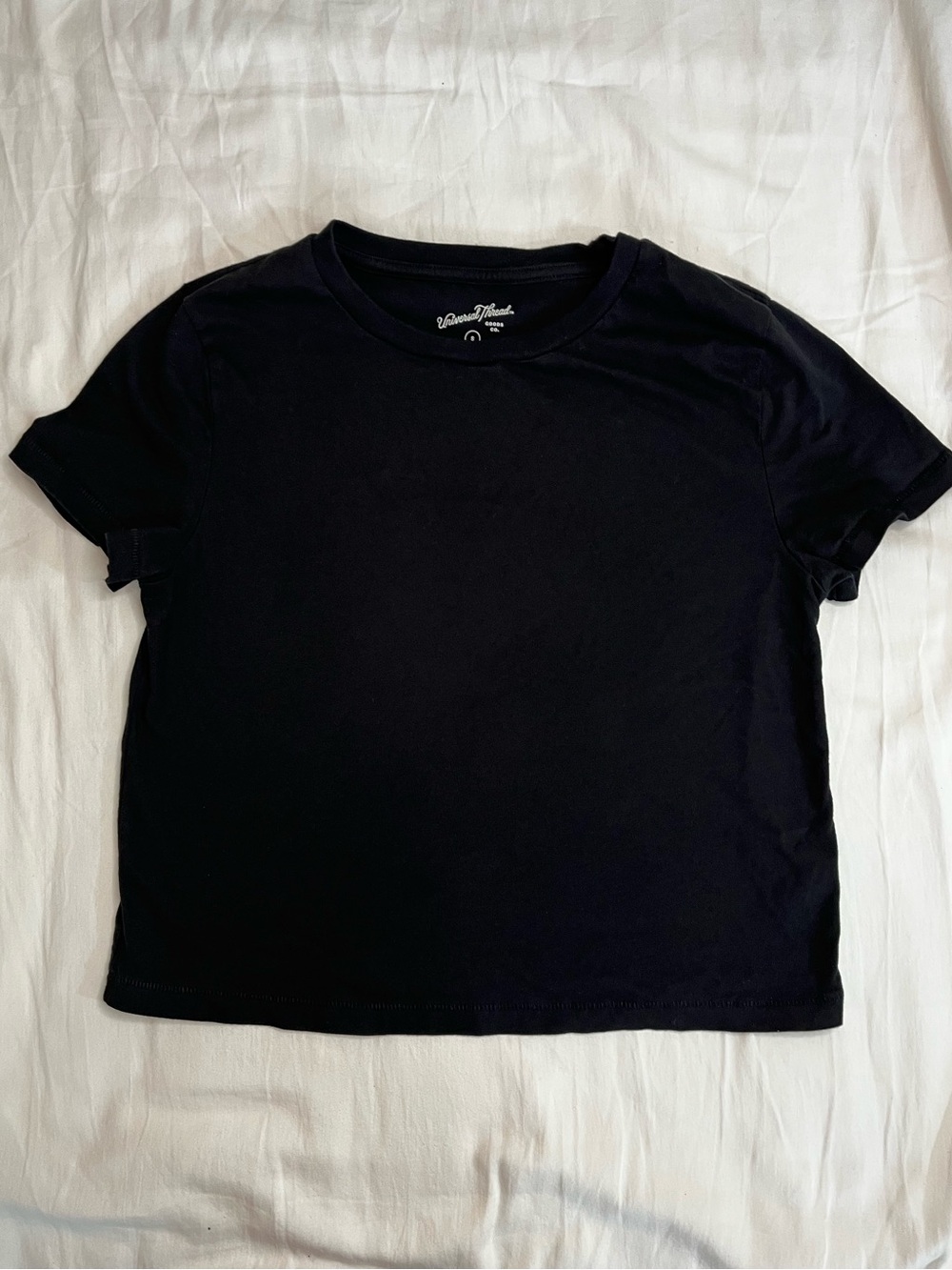Universal Thread Classic Black Cotton CroppedCrewneck Tee T-Shirt Top Women’s S